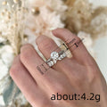 Round Clear Solitaire Leaf Band Stackable Ring Set Pair view 4