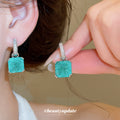 Silver Green Square Pendant Necklace and Drop Hoops view 4