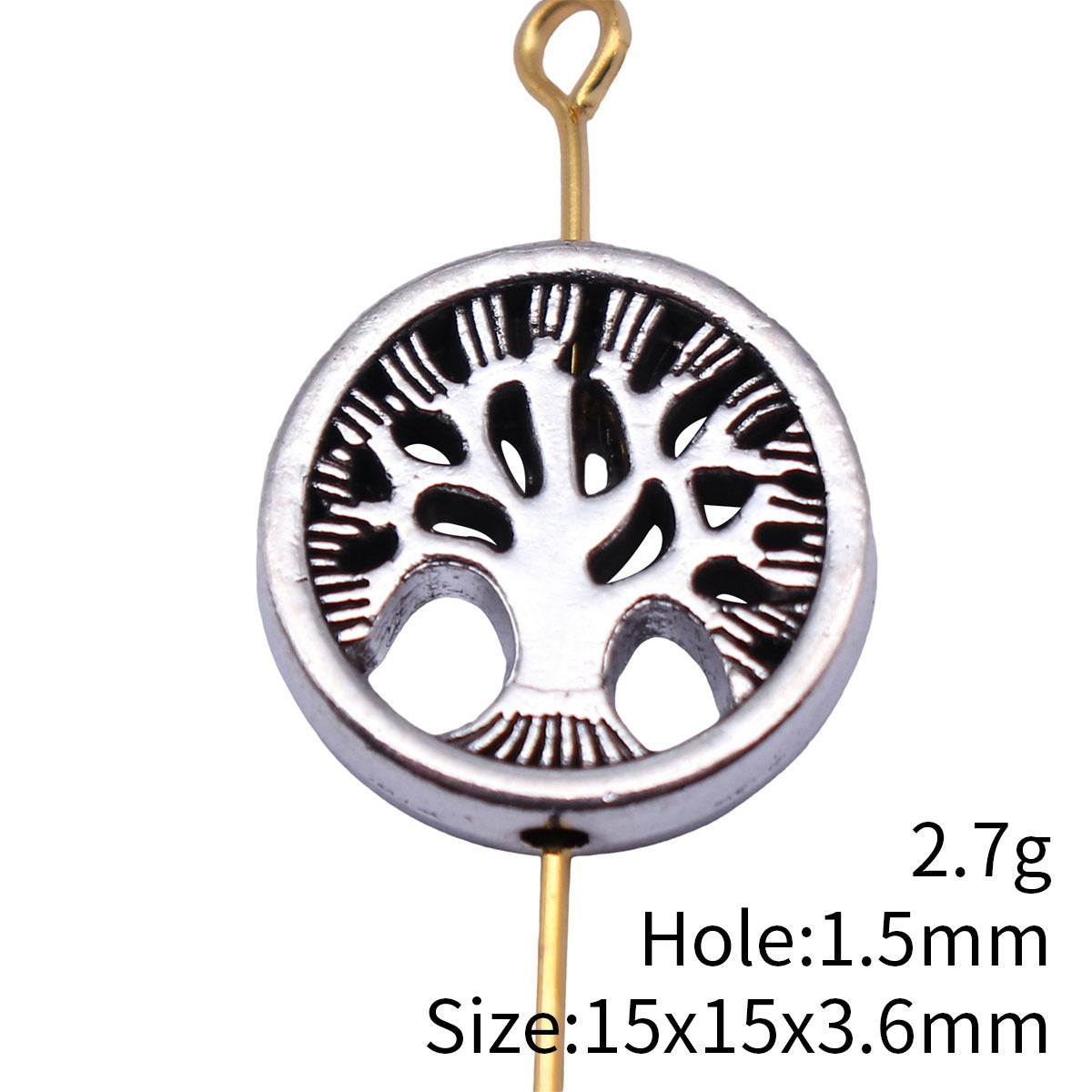 15x15x3.6mm 2.7g Antique Silver Zinc Alloy Round Tree Loose Metal Beads for Bracelet Jewelry Making