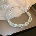 White Multi Strand Twisted Pearl Necklace Silver Tone Clasp view 1