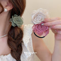 Sheer Chiffon Rose Flower Hair Claws and Elastic Ties view 4