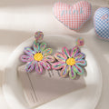 Four Color Woven Oversized Daisy Statement Dangle Earrings view 7