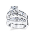 Silver Tone Round Solitaire Channel Bridal Ring Set 6-10 view 2