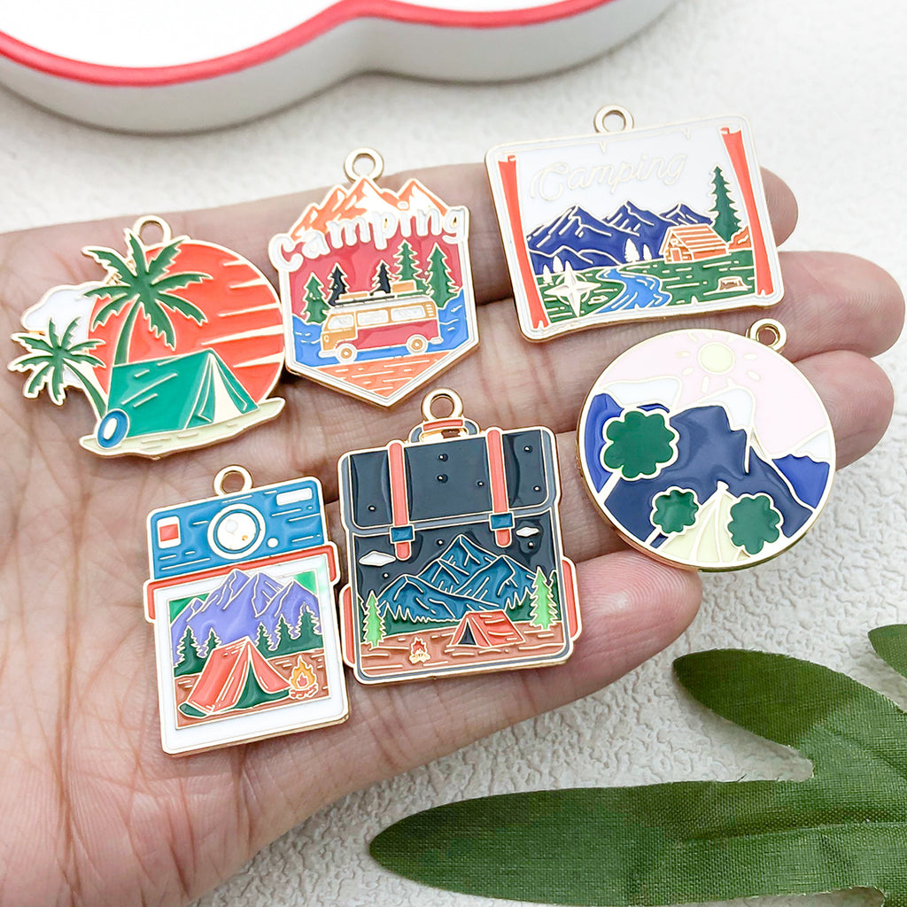 Enamel Zinc Alloy Day Night Snow Mountain Landscape Painting Charm Pendant for Keychains