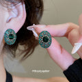 Green Crystal Oval Stud Earrings Statement Fashion Jewelry view 1