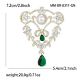 Ornate Floral Crystal Brooch With Pearl and Green Drops view 4