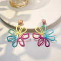 Nine Color Yarn Wrapped Loop Petal Daisy Stud Earrings view 2