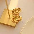 Vintage Twisted Shell Fan Stud Earrings Gold Steel view 4