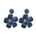 Blue Fabric Flower Stud Earrings In Two Designs Jewelry view 5