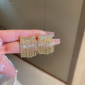 Long Chain Fringe Statement Earrings in Twelve Metallic Styles view 6
