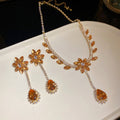 Flower Teardrop Zircon Necklace Earring Set 5 Colors view 7
