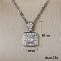 Silver Rose Gold Square Halo Clear CZ Pendant Necklace view 5