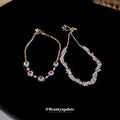 Purple Round Crystal Bracelet And Clear Marquise Leaf Bracelet In Silver Tone view 2