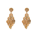 Gold Tone Filigree Leaf Cluster Drop Earrings With Polished Metal Tone Details view 5