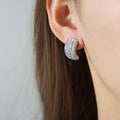 C-Shape Pave Crystal Hoop Stud Earrings Gold Steel Tones view 6
