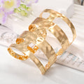 Gold Tone Wide Parallel Strip Hammered Openwork Cuff Bracelet view 2