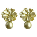 Sage Green Metallic Flower Pearl Drop Stud Earrings view 5