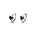 Silver Mini Black Enamel Heart Huggie Hoop Earrings view 5