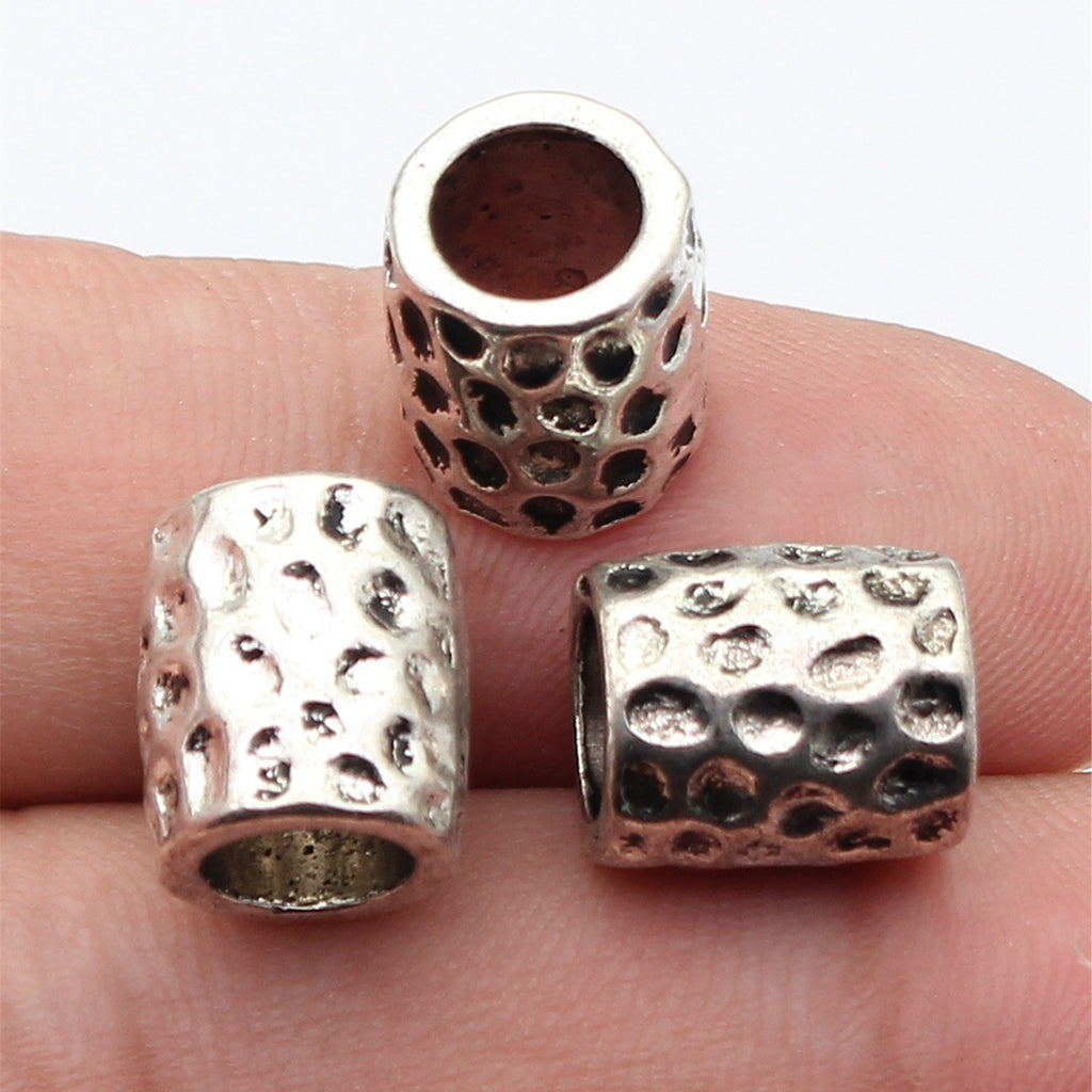 12x10x10mm 3.3g Multicolor Zinc Alloy Hammered Cylinder Tube Large Hole Beads for DIY Bracelet Making