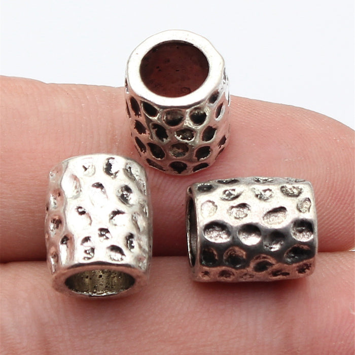 Hammered Cylinder Large Hole Beads in Two Finishes