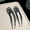 Crystal Circle Long Tassel Earrings in Five Bold Colors view 7