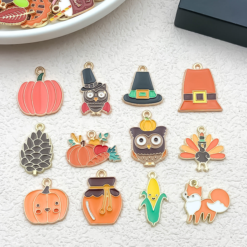 Zinc Alloy Maple Leaf Pumpkin Turkey charm pendant for DIY Thanksgiving keychain
