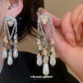 Crystal Teardrop Pearl Chandelier Earrings - 2 Styles view 3