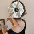 White Black Polka Dot Fabric Ruffle Large Hair Claw Clip view 3