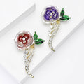 Enamel Rose Stem Brooch Decorative Metal Pin For Jackets And Lapels view 1