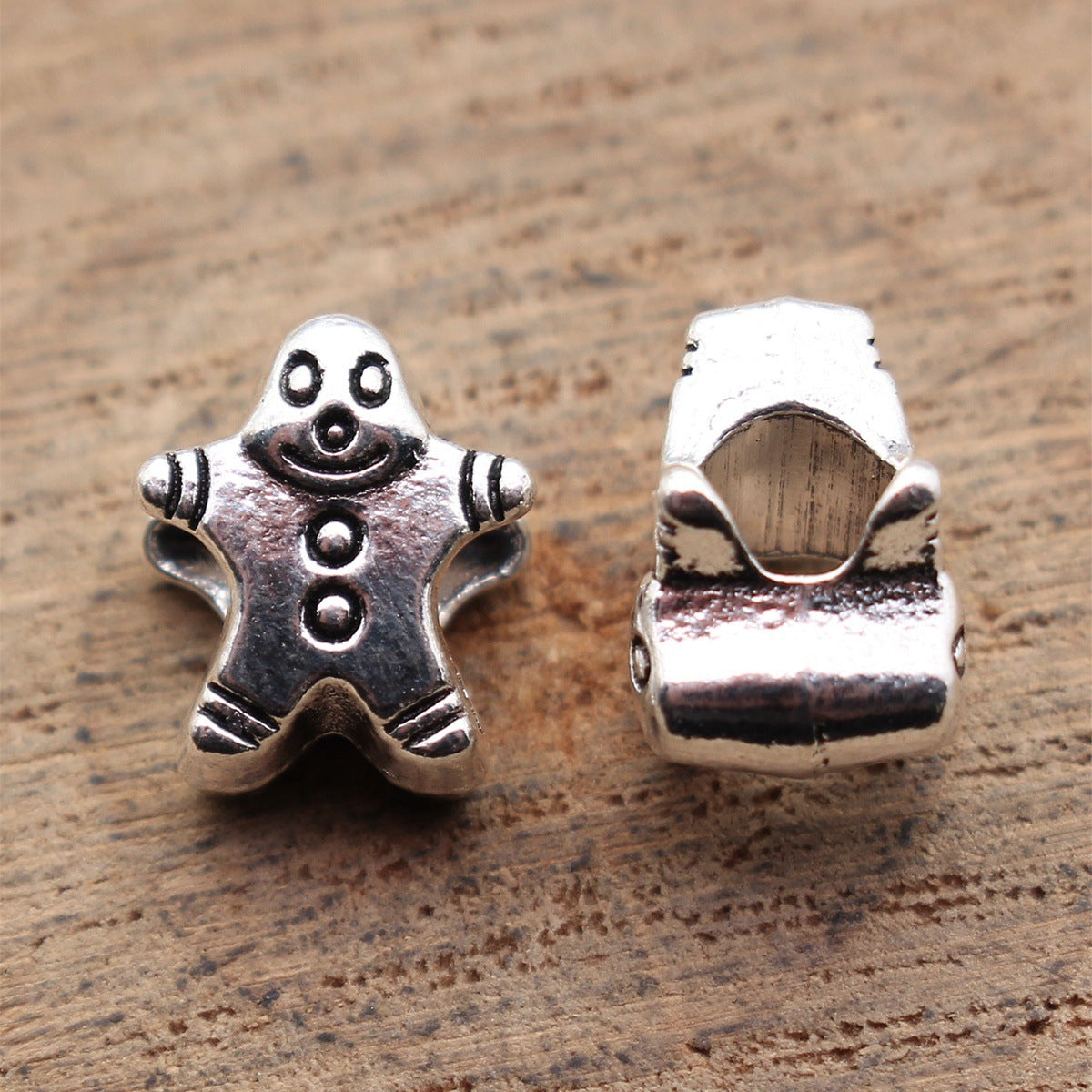11x9.4x7.8mm 1.5g Antique Silver Zinc Alloy Gingerbread Man Large Hole Double Sided Beads for Christmas Bracelet Making