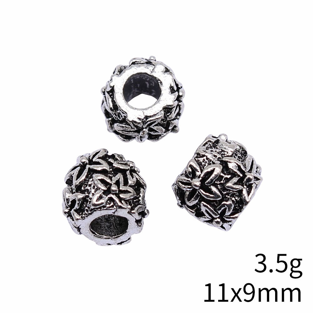 10.2x10.2x8.8mm 3.1g Antique Silver Zinc Alloy Round Large Hole Spacer Beads for Bracelet Jewelry Making