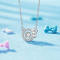 Silver Tone Open Circle Crystal Bow Pendant Necklace view 2