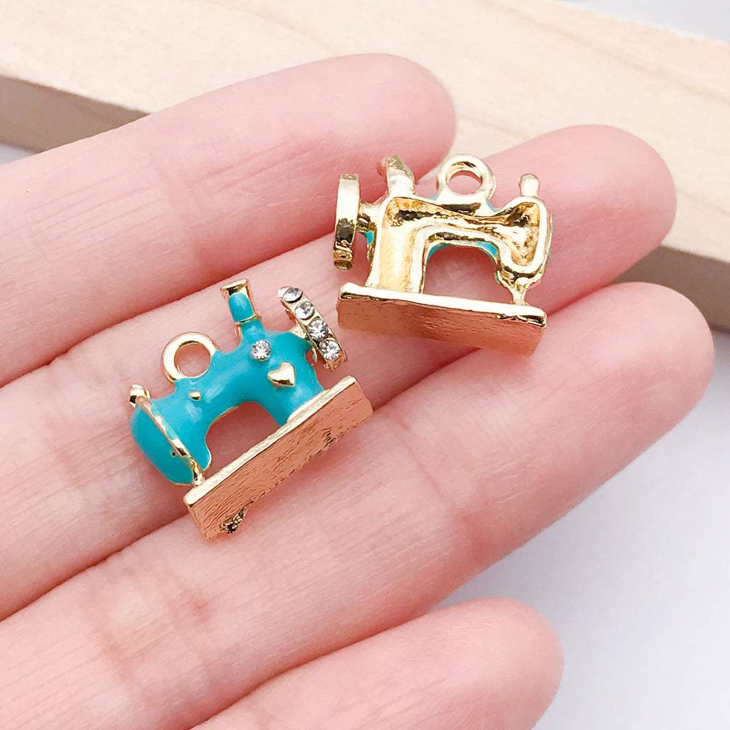 Zinc Alloy Enamel Rhinestone Sewing Machine Charm Pendant for DIY Jewelry