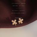 Gold CZ Four Leaf Clover Stud Earrings Pearl Center view 4