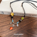 Black Multi Cord Ceramic Bead Fortune Charm Necklace view 4