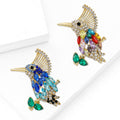 Gold Rhinestone Kingfisher Bird Brooch Multicolor Blue view 3