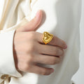 Chunky Heart Signet Ring Polished Gold Steel Tones view 6