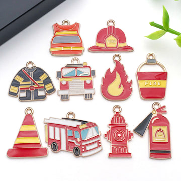 Colorful Firefighter Theme Metal Charms with 12 Listed Options