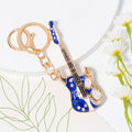 Rhinestone Enamel Electric Guitar Keychain Gold Red Blue view 3
