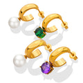 Asymmetric Pearl Zircon Huggie Earrings Green Purple Metal view 5