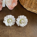 Fabric Daisy and Pearl Stud Earrings in Seven Colors view 7
