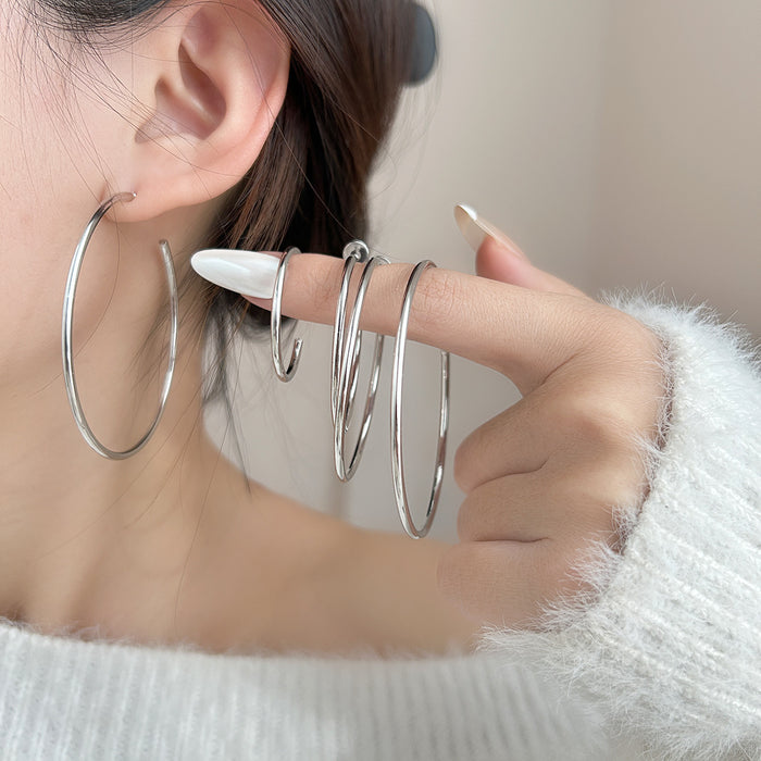 Silver Thin Open Hoop Earrings in Four Graduated Sizes