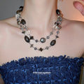 Layered Black Brown and Clear Beaded Statement Necklace view 3