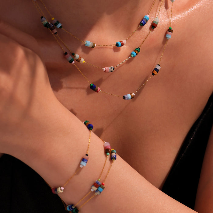 Multicolor Natural Stone Bead Necklace And Bracelet