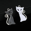 Enamel Cat Charm Pendant Black and White Silver-Tone Jump Ring view 1