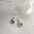 Irregular Colorblock Enamel Drop Earrings Pearl Gold Tone Frame view 4