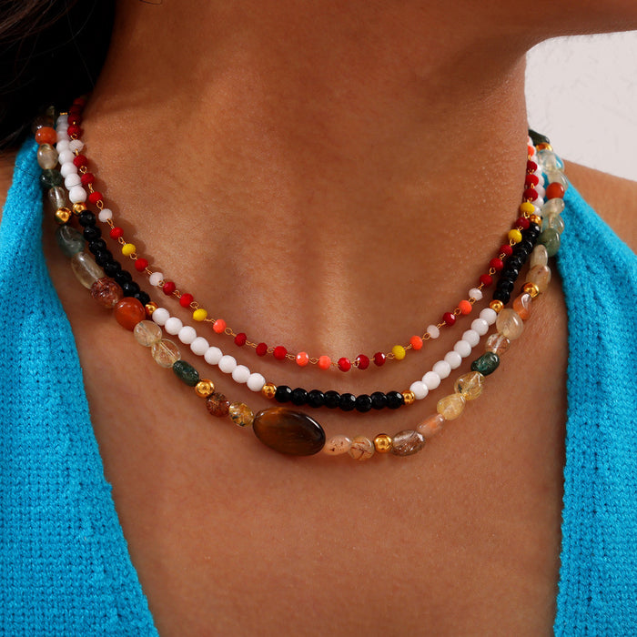 Beaded Necklaces Black White Colorful Or Natural Stone Mix