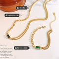 Double Curb Chain Rectangle Zircon Necklace Bracelet Set view 2
