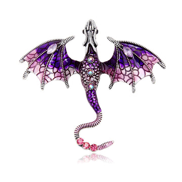 Pink Purple Winged Dragon Crystal Enamel Eight Designs Metal Brooch Pin