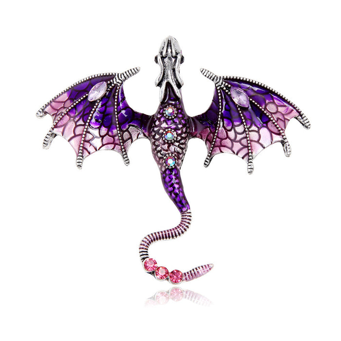 Pink Purple Winged Dragon Crystal Enamel Eight Designs Metal Brooch Pin